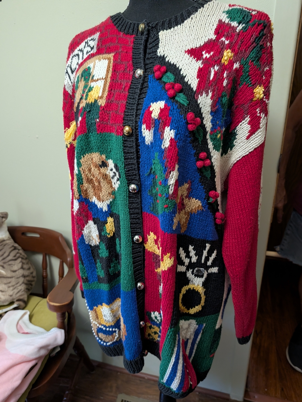 The Eagle's Eye Vintage Multi-Color Holiday Cardigan Sweater- Sz XL